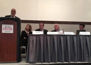 Municipal Opiate Addiction and Overdose Prevention Task Force presentation: pictured L to R Bill Carpenter, Mayor, City of Brockton, Kim Roy, Chair of the Board of Selectman, Halifax, John McGahan, President/CEO, Gavin Foundation, and Kevin Duman, Mayor, City of Attleboro.